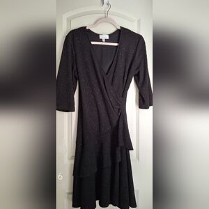 SIGNATURE BY ROBBIE BEE Black Glittery Wrap Dress Size M formal party luxury